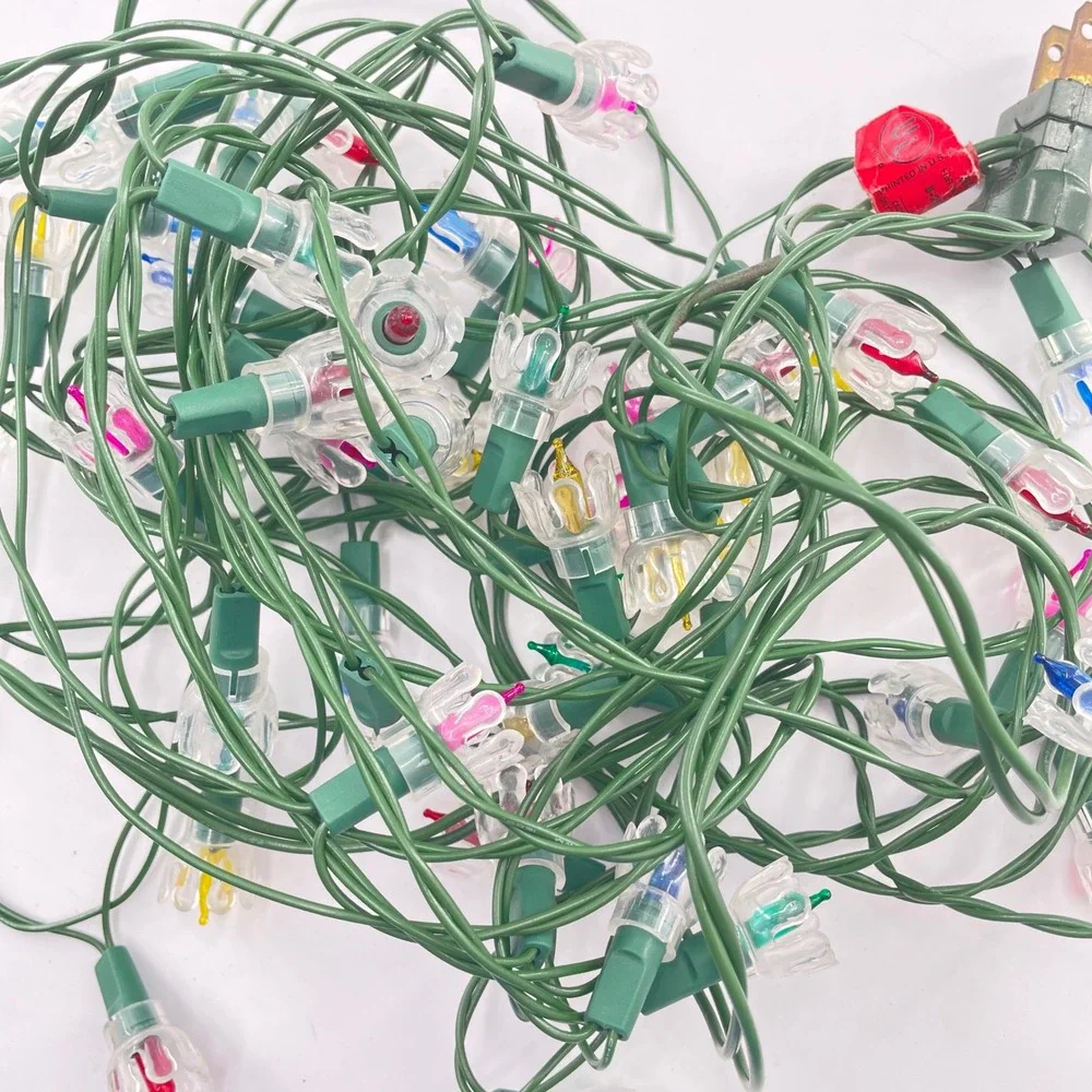 Indoor Christmas String Lights 35 bulb Strands x3 Tulip Flower Multi Color of 3